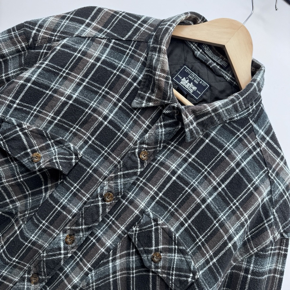 Levi Strauss & Co Shacket Mens XXL Gray Plaid Flannel Outdoor Quilt Lined Shirt